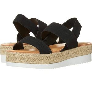 NWOB Madden Girl Women's Bowie Espadrille Wedge Sandal  Black Size 6 Medium